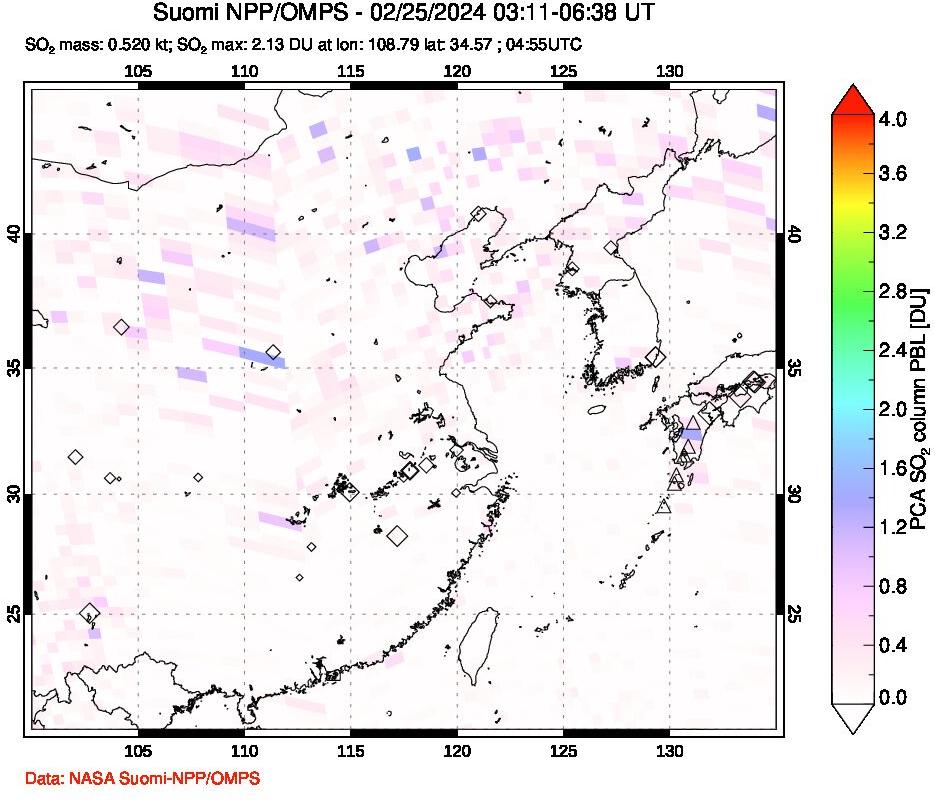 A sulfur dioxide image over Eastern China on Feb 25, 2024.