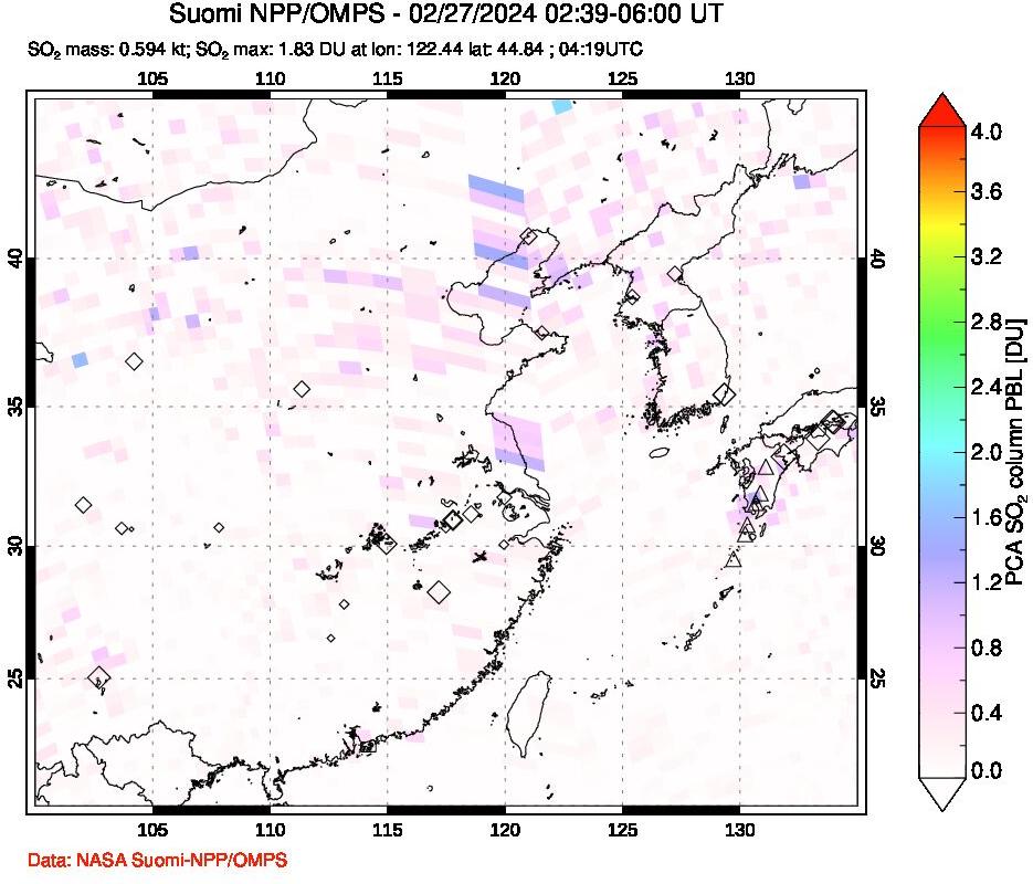 A sulfur dioxide image over Eastern China on Feb 27, 2024.