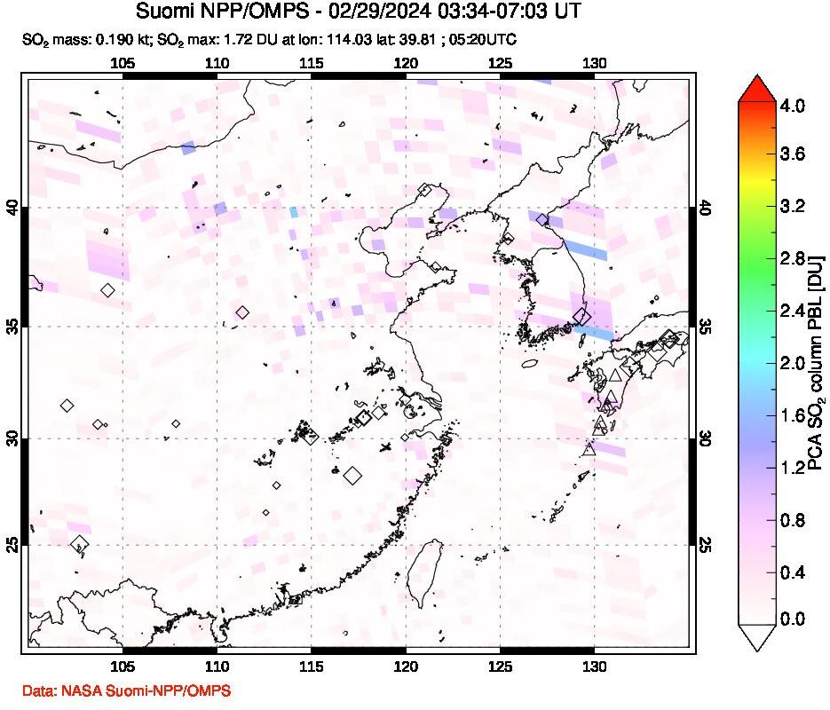 A sulfur dioxide image over Eastern China on Feb 29, 2024.
