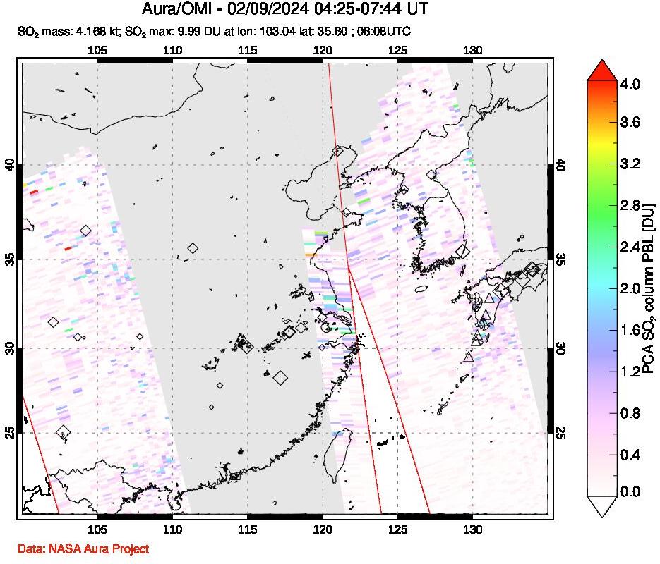 A sulfur dioxide image over Eastern China on Feb 09, 2024.