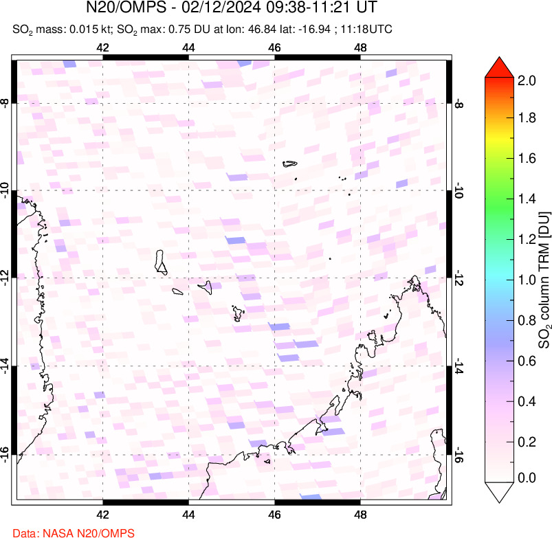 A sulfur dioxide image over Comoro Islands on Feb 12, 2024.