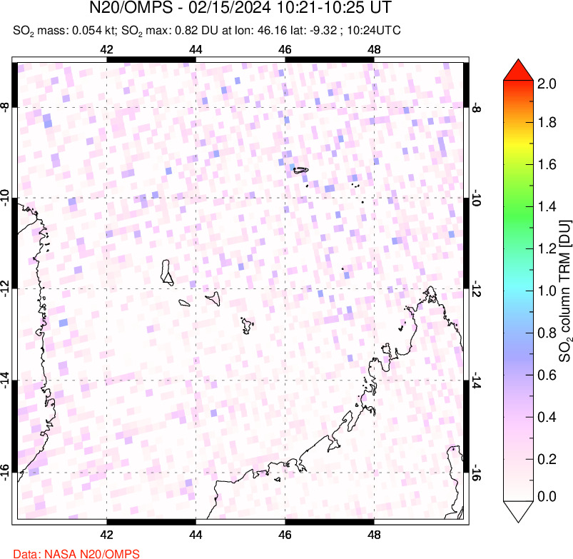 A sulfur dioxide image over Comoro Islands on Feb 15, 2024.