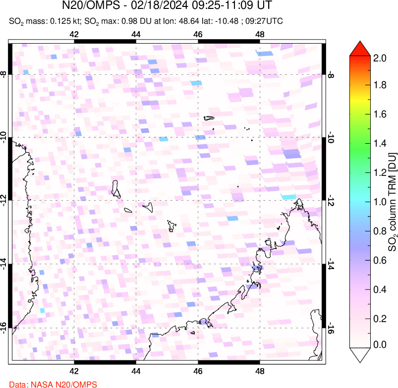 A sulfur dioxide image over Comoro Islands on Feb 18, 2024.