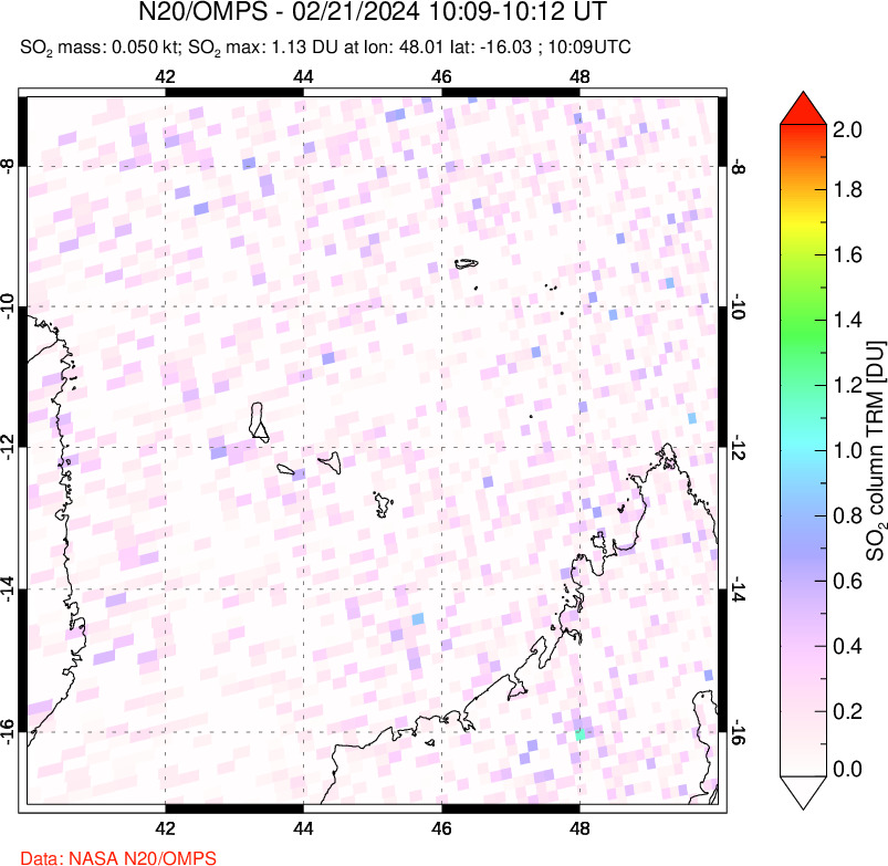 A sulfur dioxide image over Comoro Islands on Feb 21, 2024.