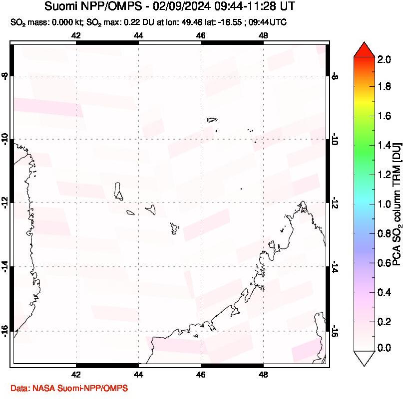 A sulfur dioxide image over Comoro Islands on Feb 09, 2024.