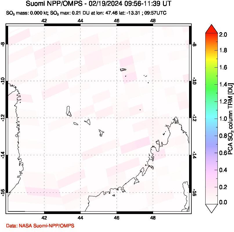 A sulfur dioxide image over Comoro Islands on Feb 19, 2024.