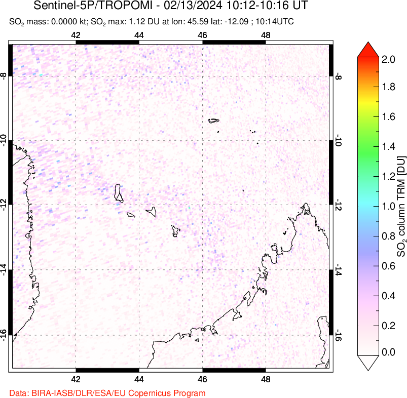 A sulfur dioxide image over Comoro Islands on Feb 13, 2024.