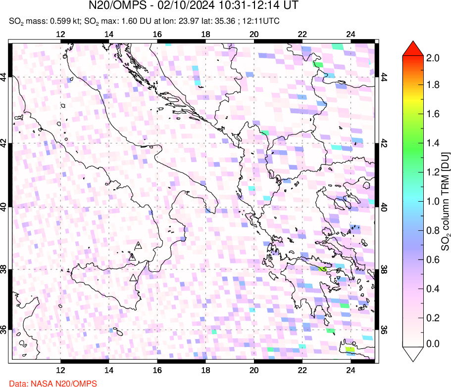 A sulfur dioxide image over Etna, Sicily, Italy on Feb 10, 2024.