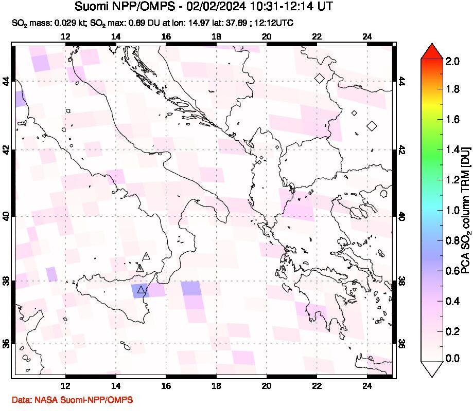 A sulfur dioxide image over Etna, Sicily, Italy on Feb 02, 2024.