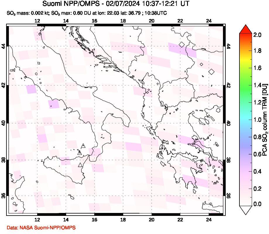 A sulfur dioxide image over Etna, Sicily, Italy on Feb 07, 2024.