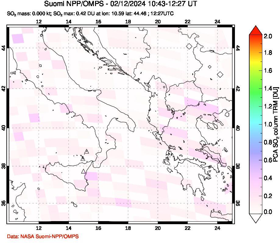 A sulfur dioxide image over Etna, Sicily, Italy on Feb 12, 2024.