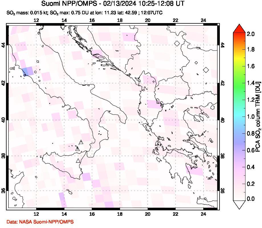 A sulfur dioxide image over Etna, Sicily, Italy on Feb 13, 2024.