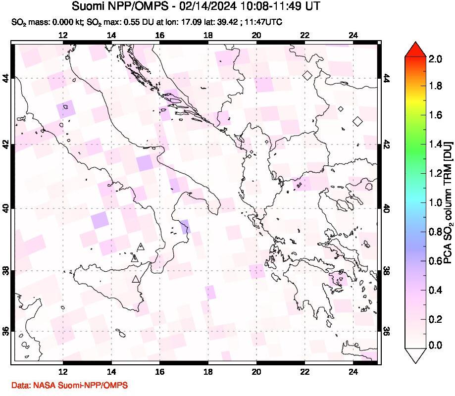 A sulfur dioxide image over Etna, Sicily, Italy on Feb 14, 2024.