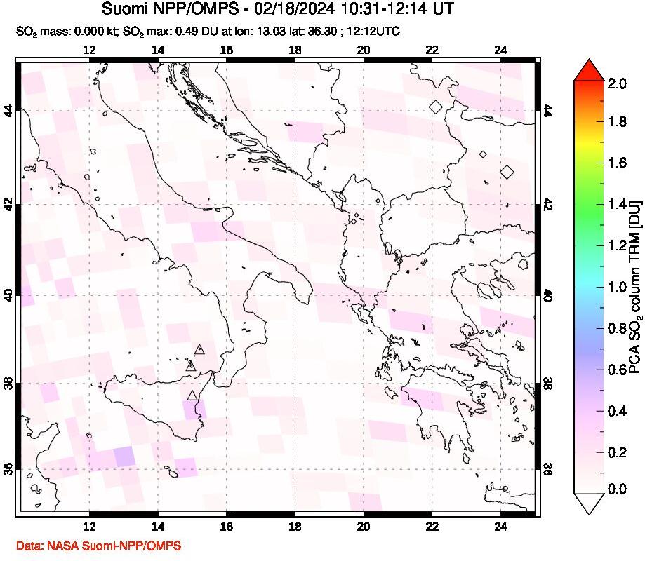 A sulfur dioxide image over Etna, Sicily, Italy on Feb 18, 2024.