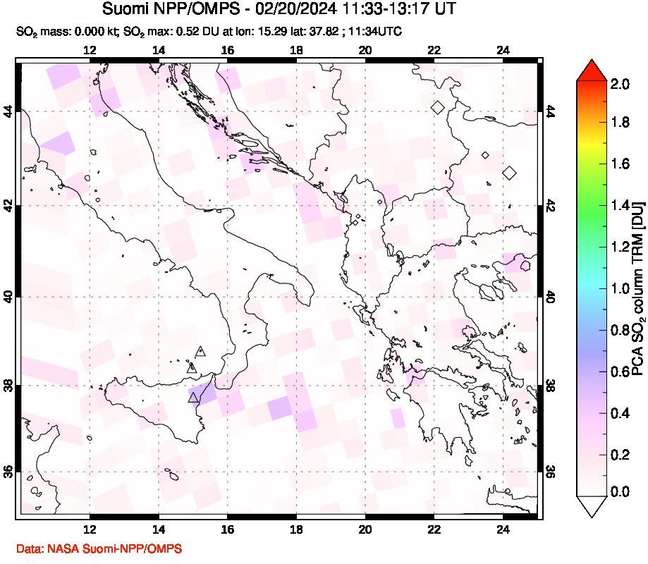 A sulfur dioxide image over Etna, Sicily, Italy on Feb 20, 2024.