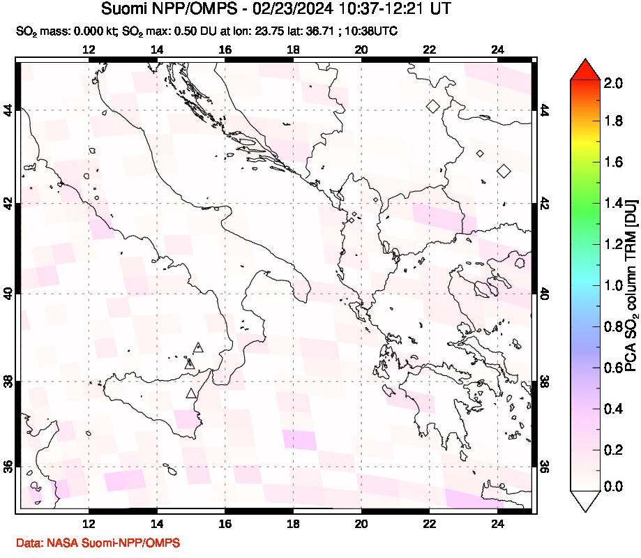 A sulfur dioxide image over Etna, Sicily, Italy on Feb 23, 2024.