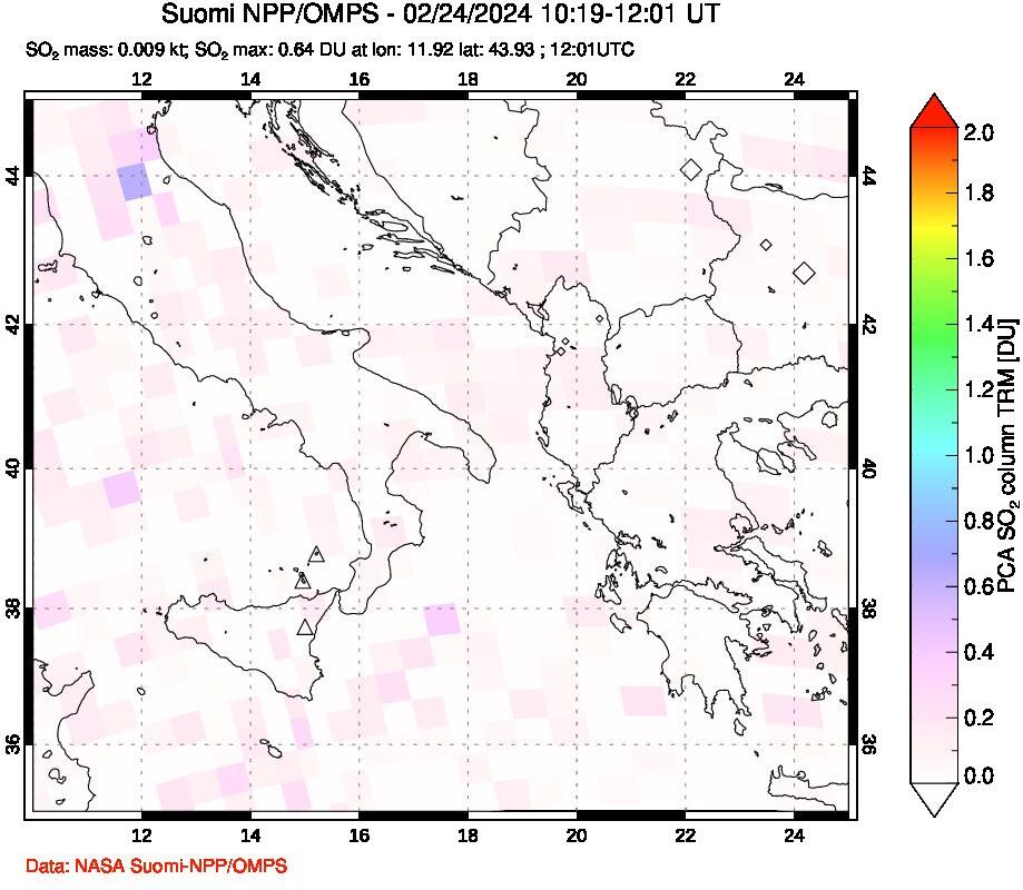 A sulfur dioxide image over Etna, Sicily, Italy on Feb 24, 2024.