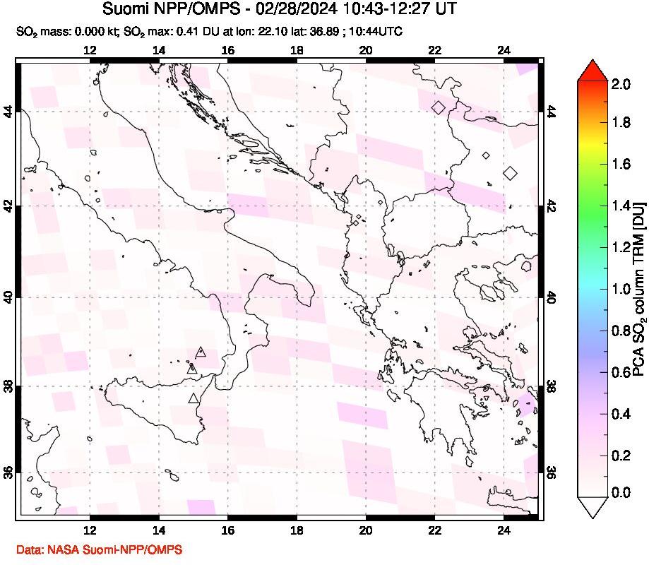 A sulfur dioxide image over Etna, Sicily, Italy on Feb 28, 2024.