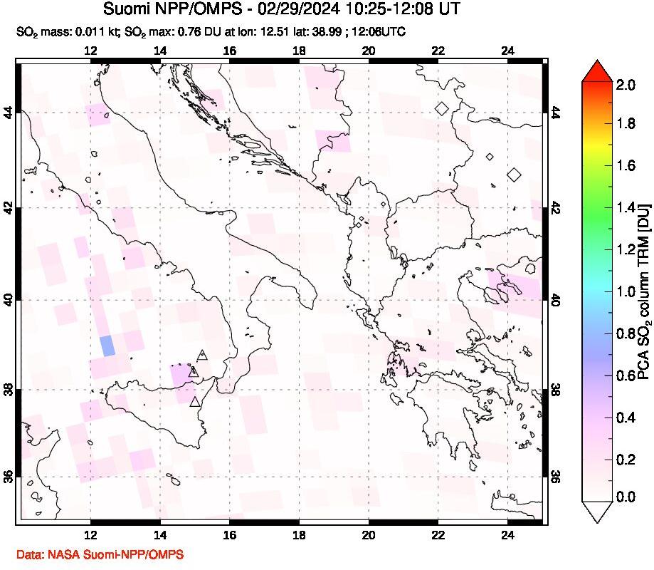 A sulfur dioxide image over Etna, Sicily, Italy on Feb 29, 2024.