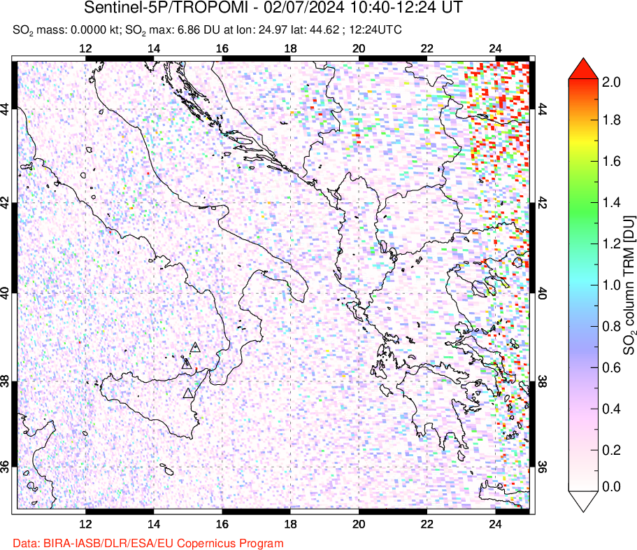 A sulfur dioxide image over Etna, Sicily, Italy on Feb 07, 2024.