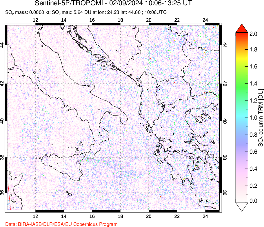 A sulfur dioxide image over Etna, Sicily, Italy on Feb 09, 2024.