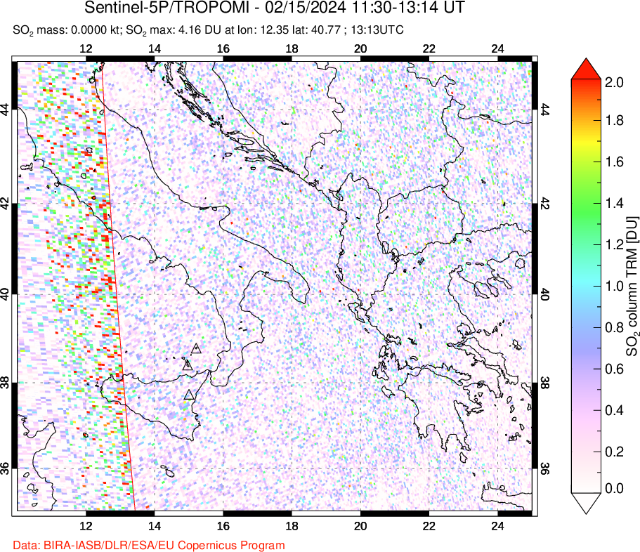 A sulfur dioxide image over Etna, Sicily, Italy on Feb 15, 2024.