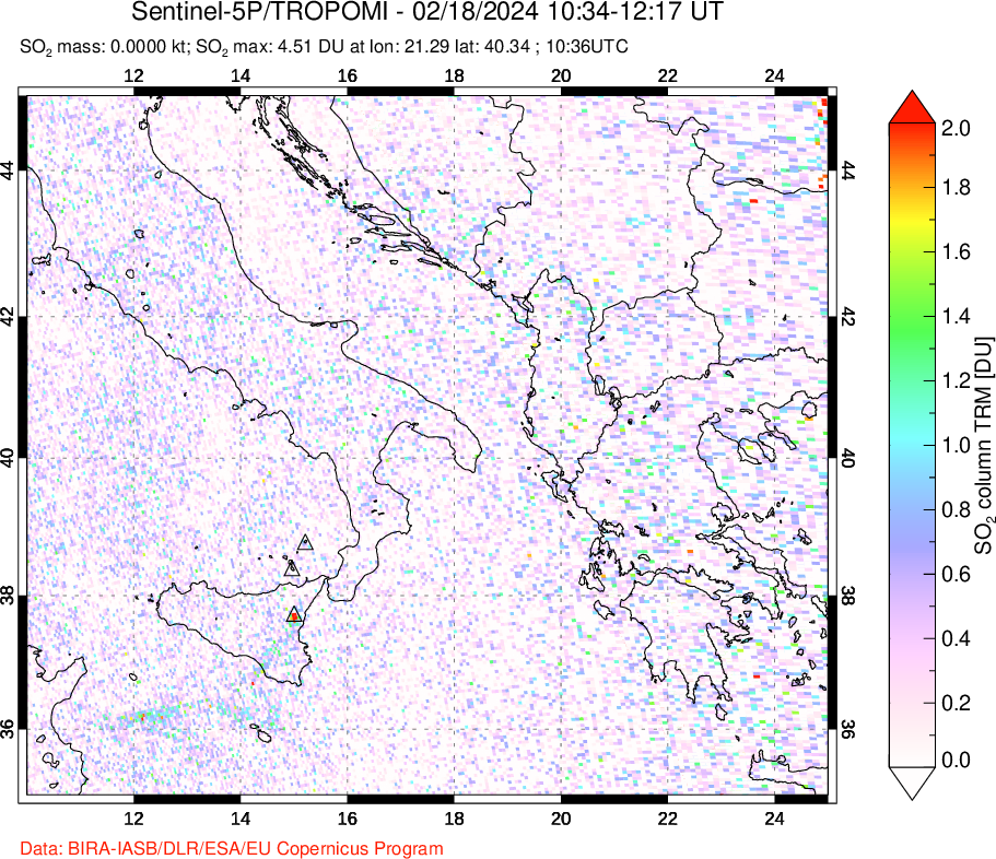 A sulfur dioxide image over Etna, Sicily, Italy on Feb 18, 2024.