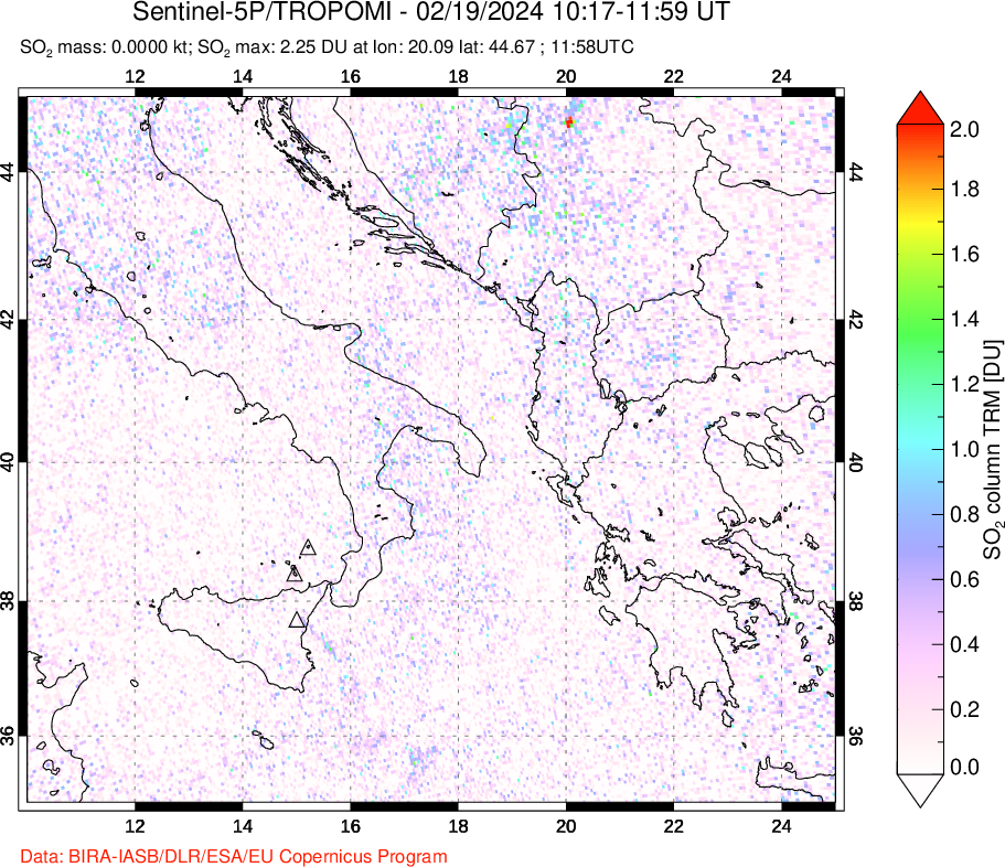 A sulfur dioxide image over Etna, Sicily, Italy on Feb 19, 2024.