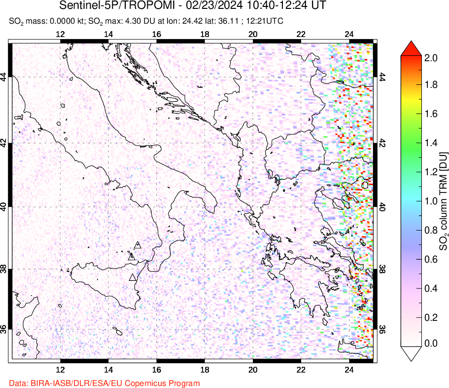 A sulfur dioxide image over Etna, Sicily, Italy on Feb 23, 2024.