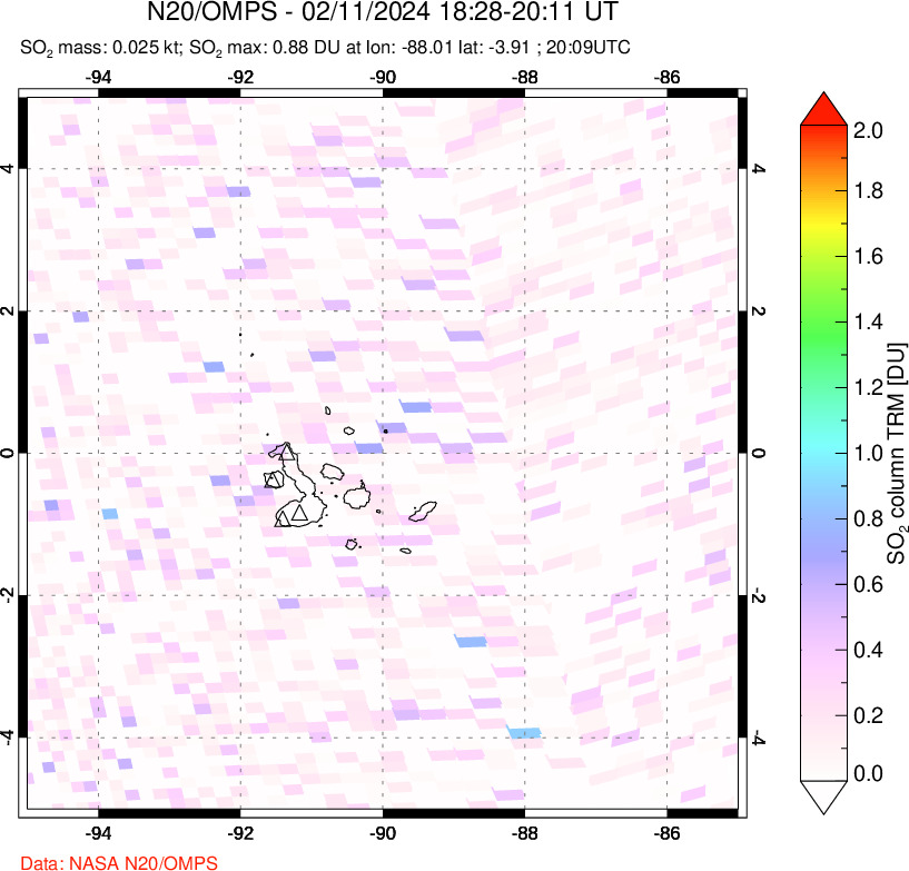 A sulfur dioxide image over Galápagos Islands on Feb 11, 2024.