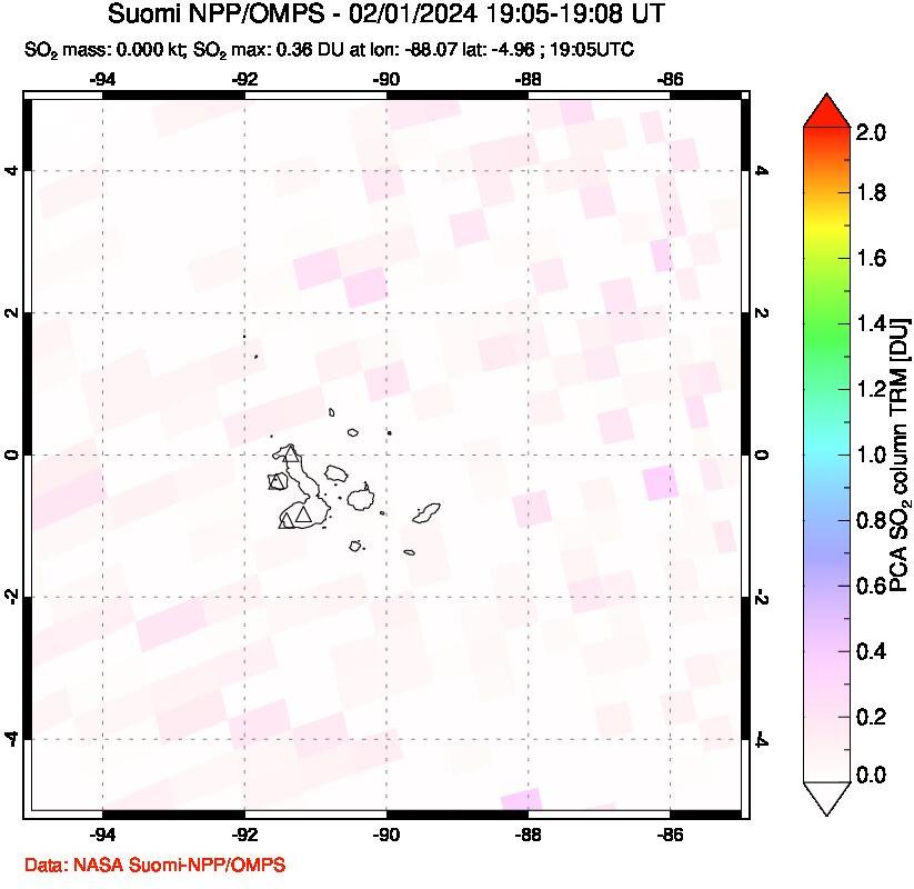 A sulfur dioxide image over Galápagos Islands on Feb 01, 2024.