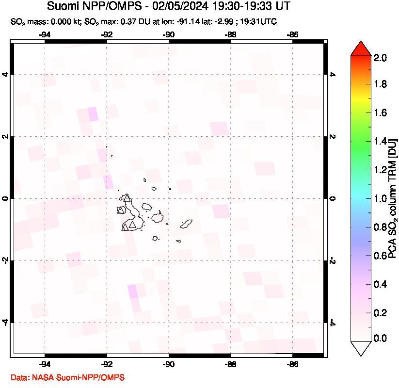 A sulfur dioxide image over Galápagos Islands on Feb 05, 2024.