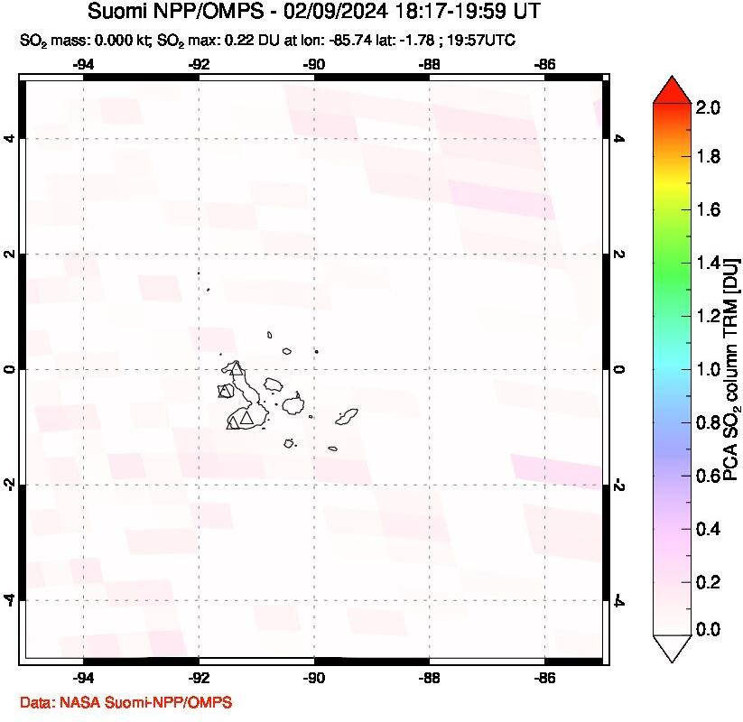 A sulfur dioxide image over Galápagos Islands on Feb 09, 2024.