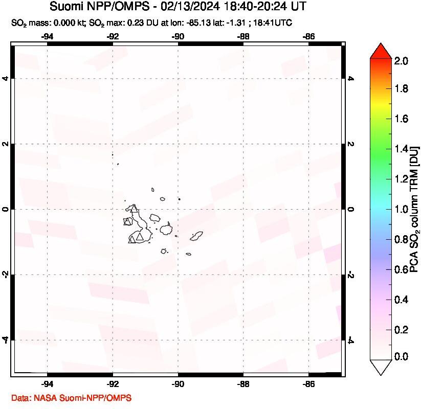 A sulfur dioxide image over Galápagos Islands on Feb 13, 2024.