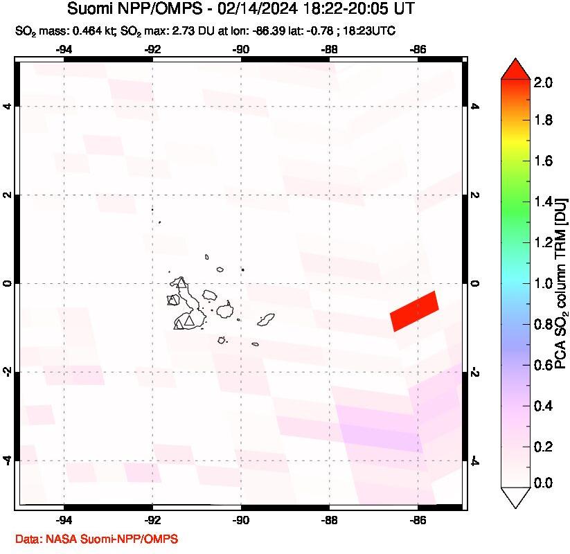 A sulfur dioxide image over Galápagos Islands on Feb 14, 2024.