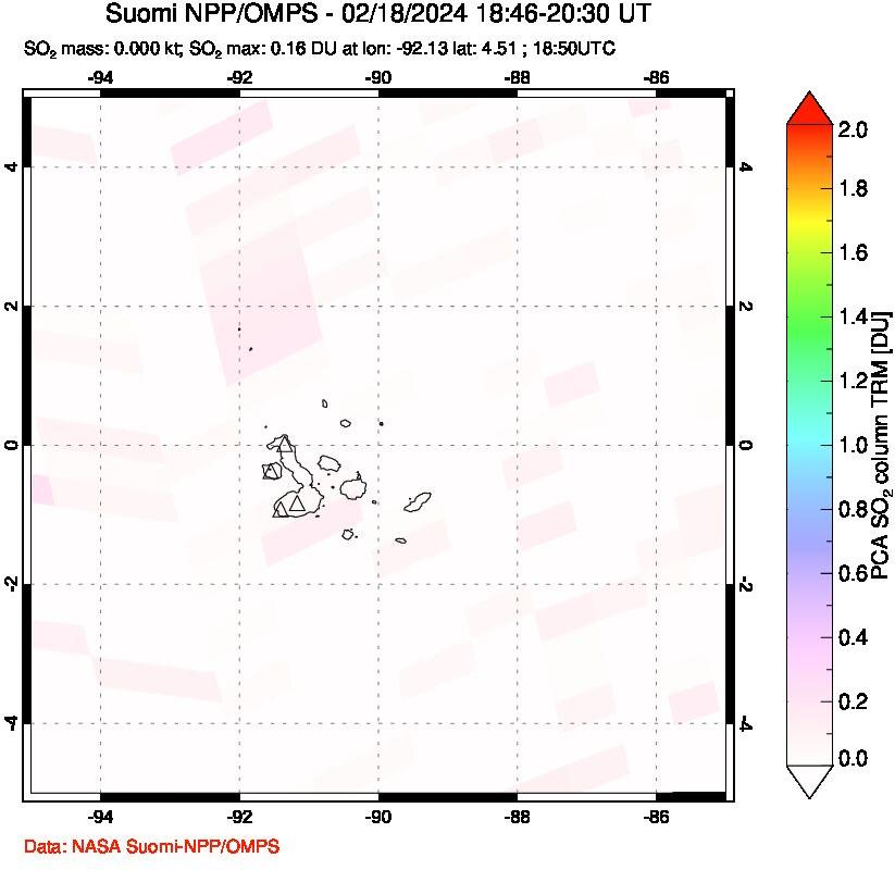 A sulfur dioxide image over Galápagos Islands on Feb 18, 2024.