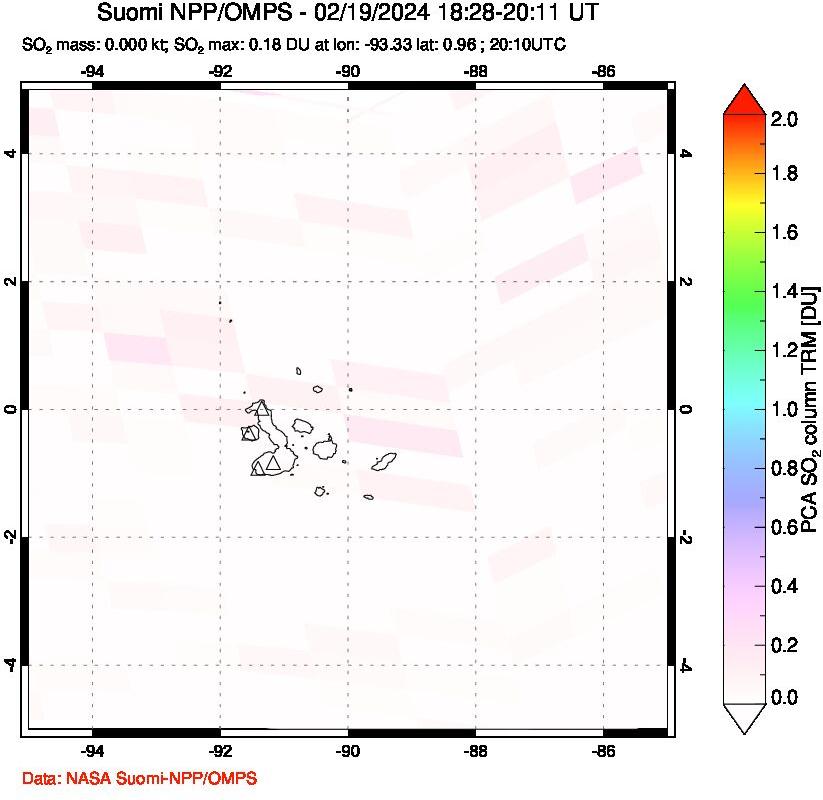 A sulfur dioxide image over Galápagos Islands on Feb 19, 2024.