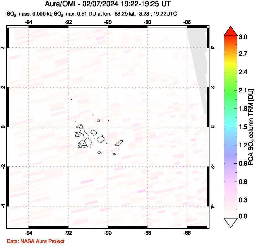 A sulfur dioxide image over Galápagos Islands on Feb 07, 2024.
