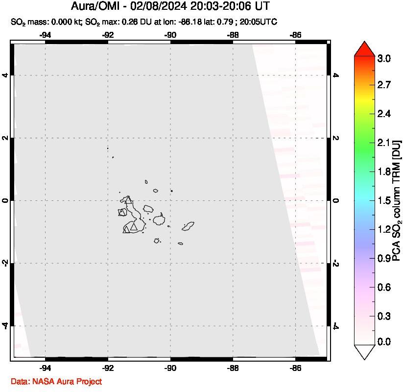 A sulfur dioxide image over Galápagos Islands on Feb 08, 2024.