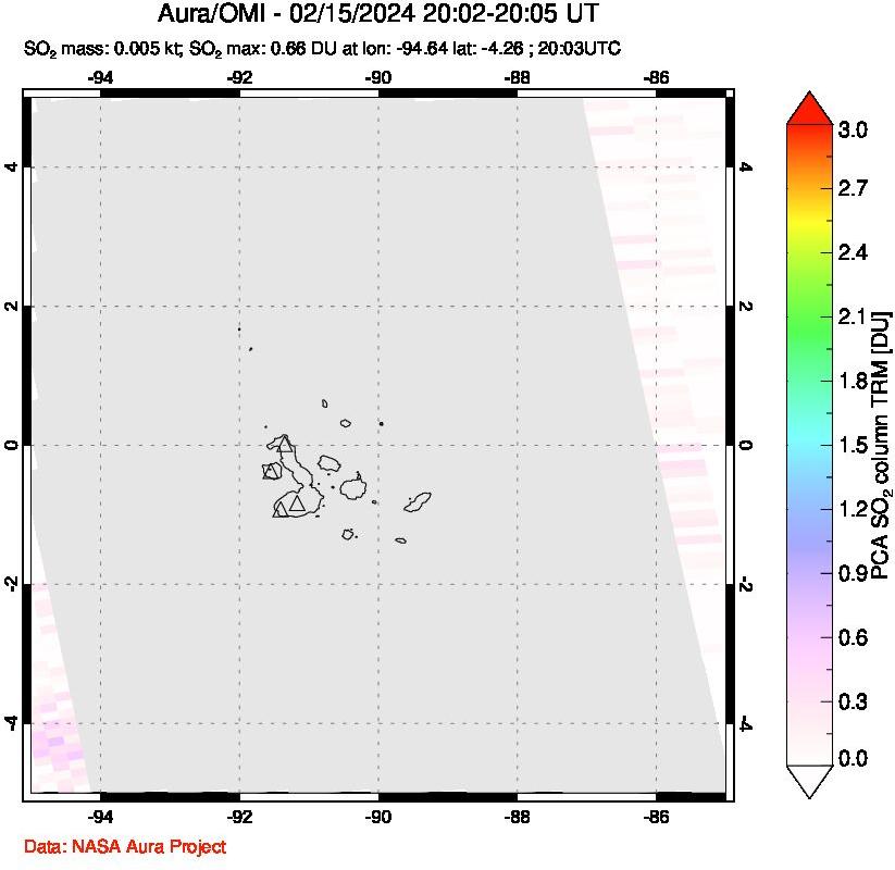 A sulfur dioxide image over Galápagos Islands on Feb 15, 2024.