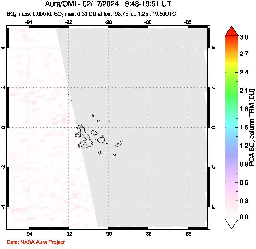 A sulfur dioxide image over Galápagos Islands on Feb 17, 2024.