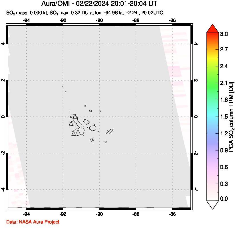 A sulfur dioxide image over Galápagos Islands on Feb 22, 2024.