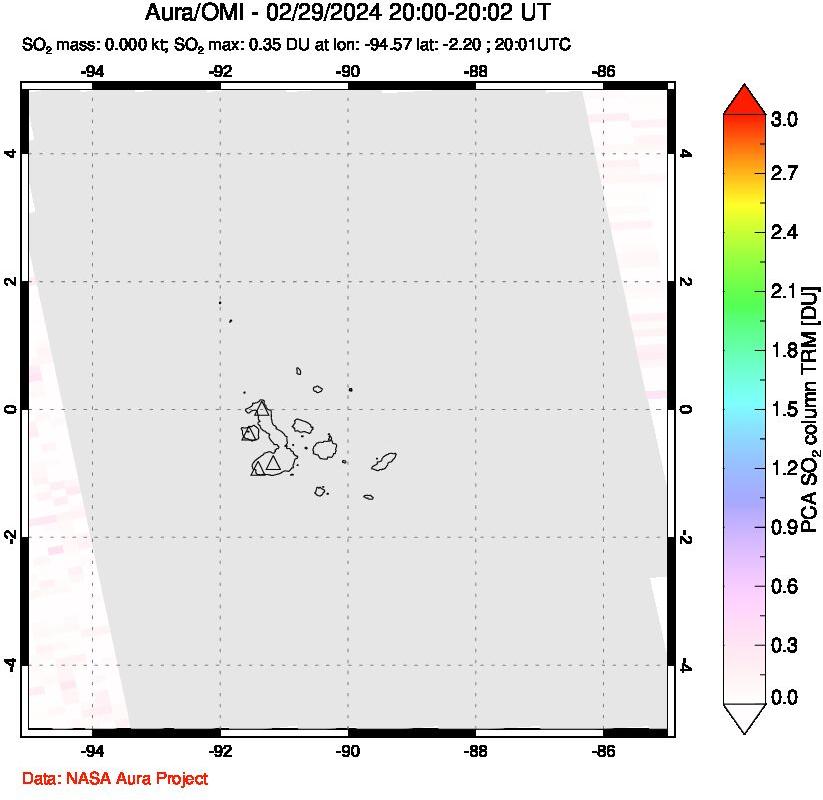 A sulfur dioxide image over Galápagos Islands on Feb 29, 2024.