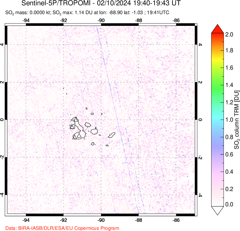 A sulfur dioxide image over Galápagos Islands on Feb 10, 2024.