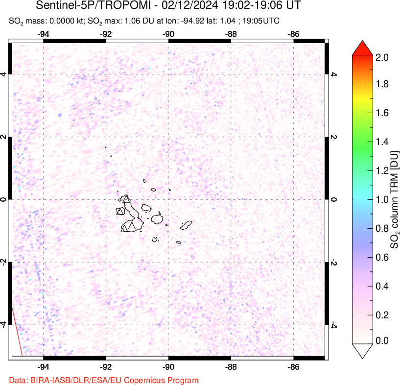 A sulfur dioxide image over Galápagos Islands on Feb 12, 2024.