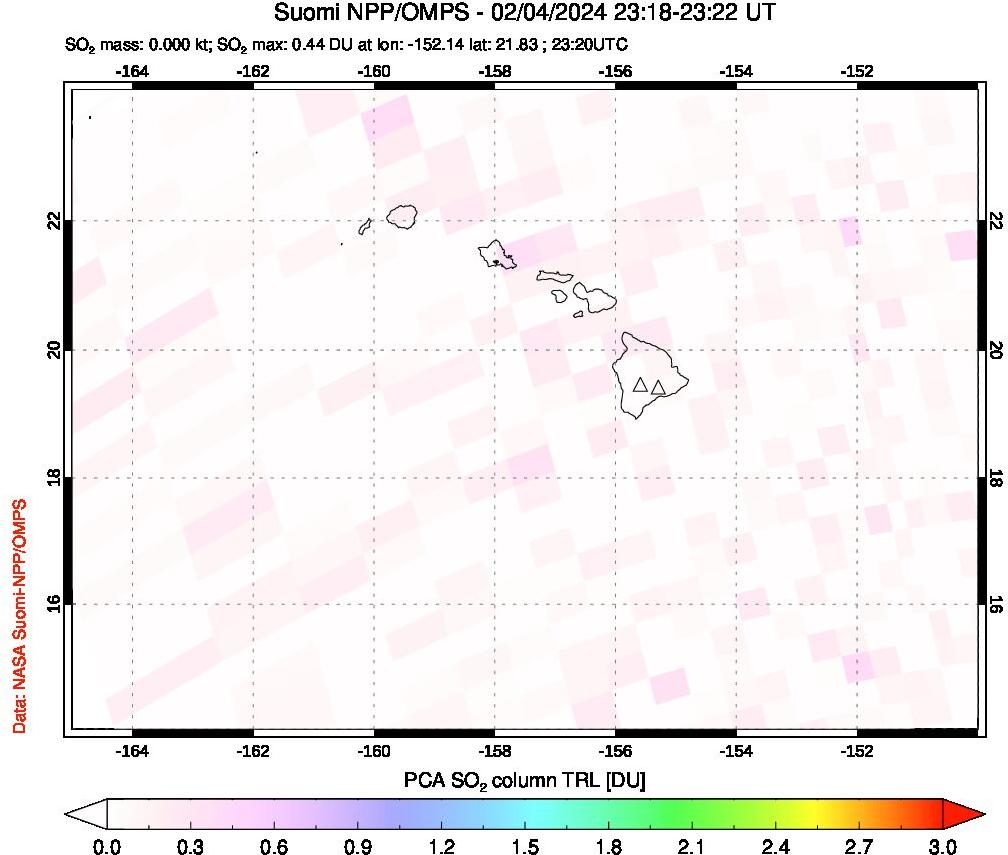 A sulfur dioxide image over Hawaii, USA on Feb 04, 2024.