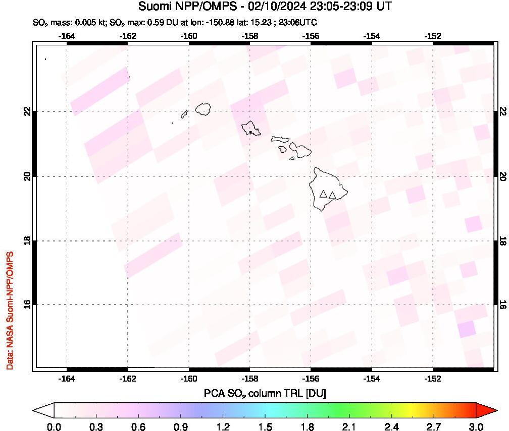 A sulfur dioxide image over Hawaii, USA on Feb 10, 2024.