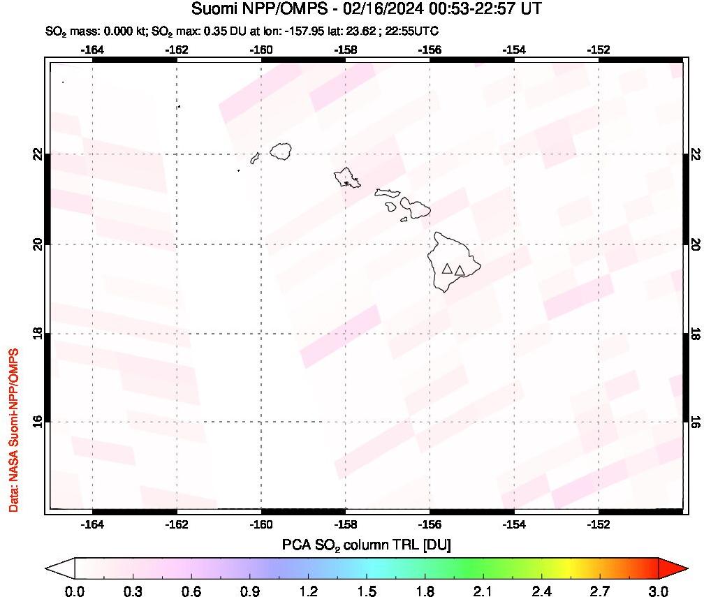 A sulfur dioxide image over Hawaii, USA on Feb 16, 2024.