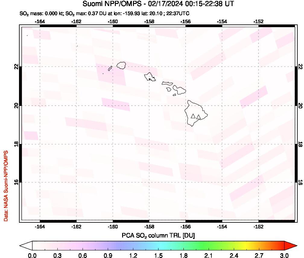 A sulfur dioxide image over Hawaii, USA on Feb 17, 2024.