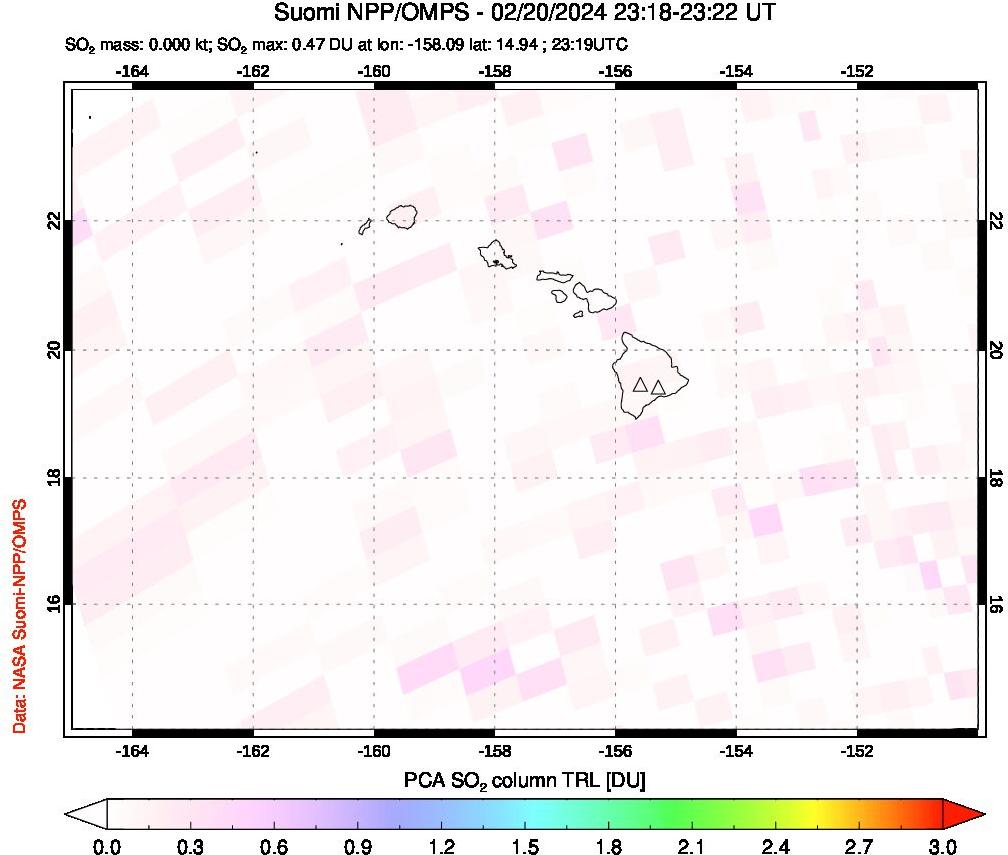 A sulfur dioxide image over Hawaii, USA on Feb 20, 2024.